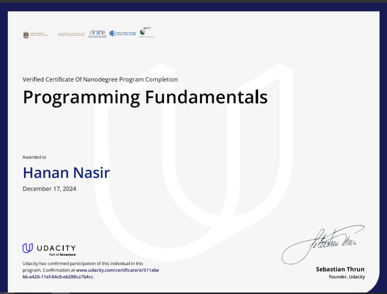 Programming Fundamentals Certificate